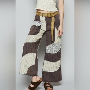 POL BROWN DISTRESSED CROCHET PATCHWORK WIDE LEG JEANS IN SIZE MEDIUM BRAND NEW